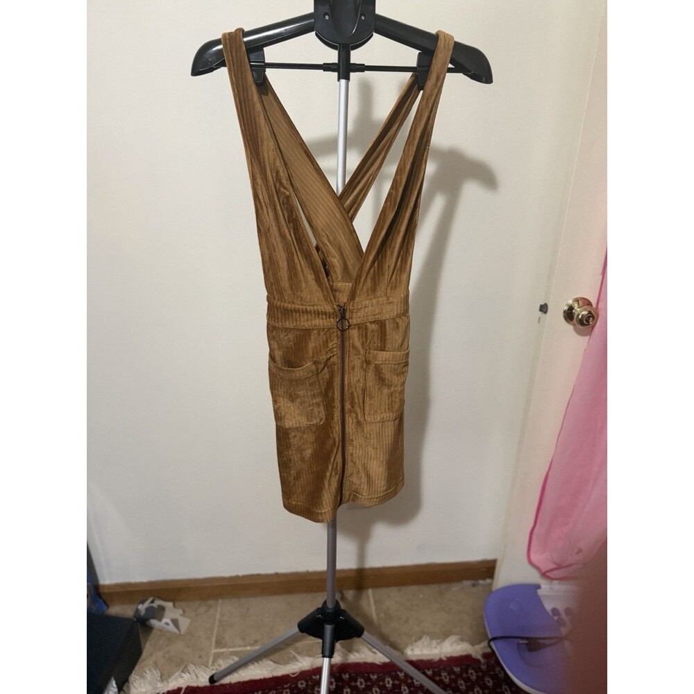 Moon River Womens XS Brown Velvet A-Line Suspender Skirt with Pockets